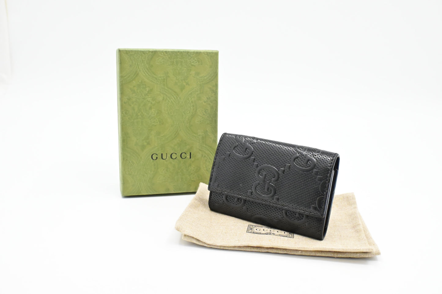 Gucci Key Case in Black Perforated Leather