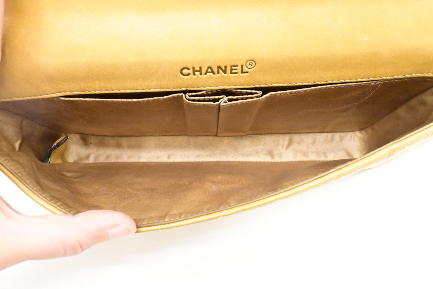 Chanel East West Shoulder Bag in Beige Leather