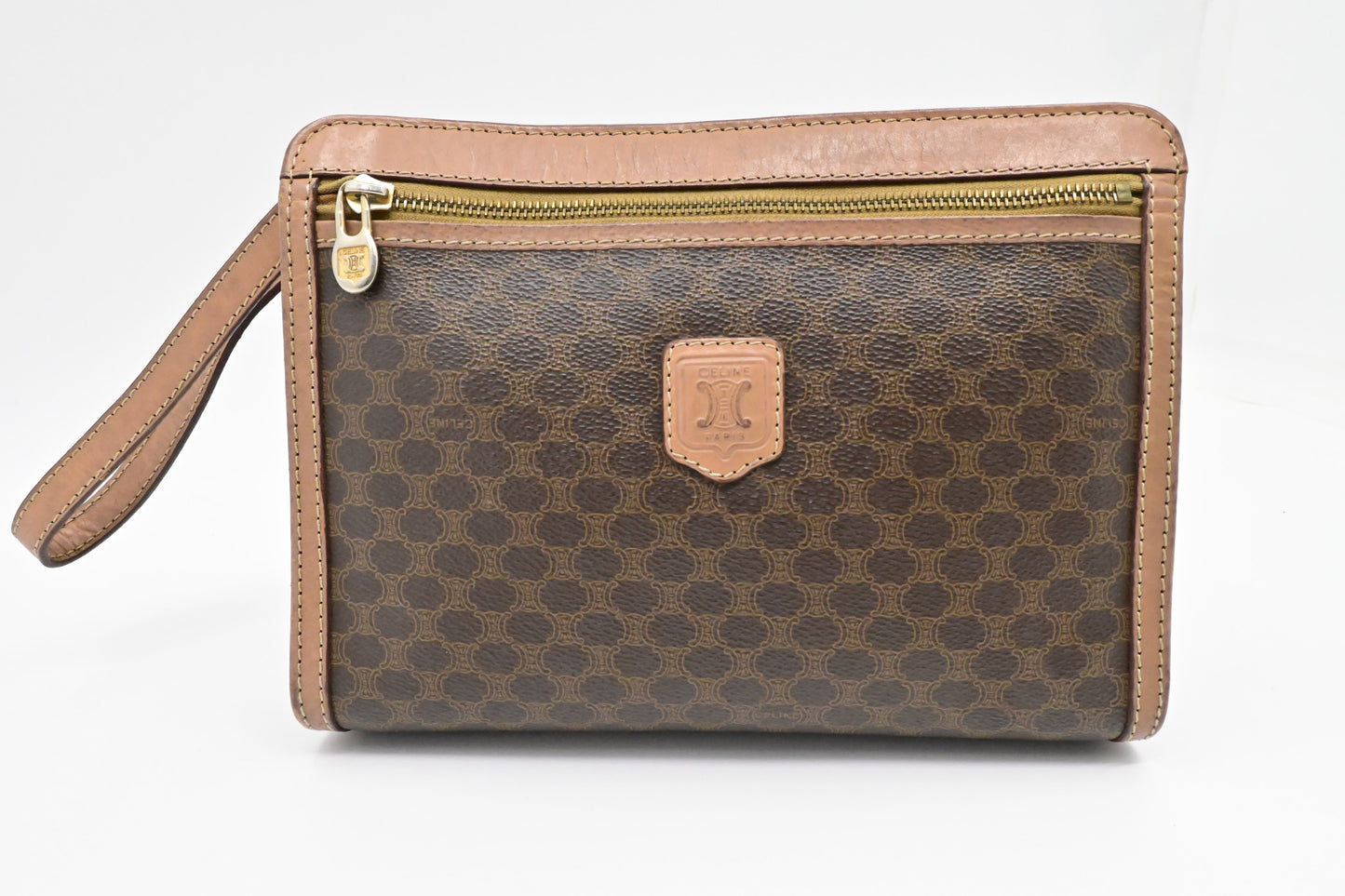 Celine Pouch in Brown Macadam Canvas