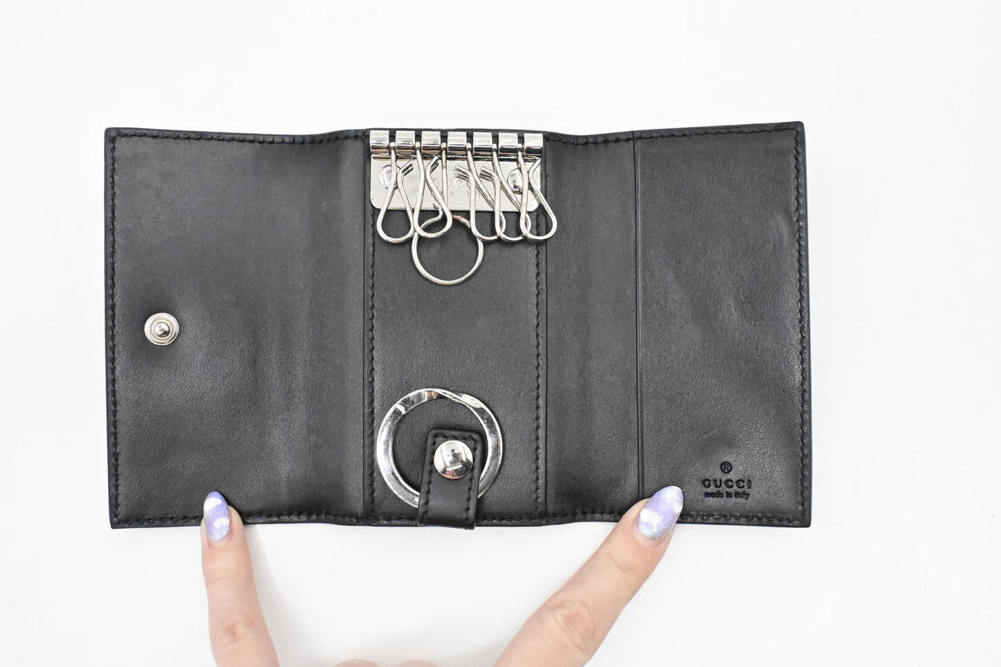 Gucci Key Case in Black Perforated Leather