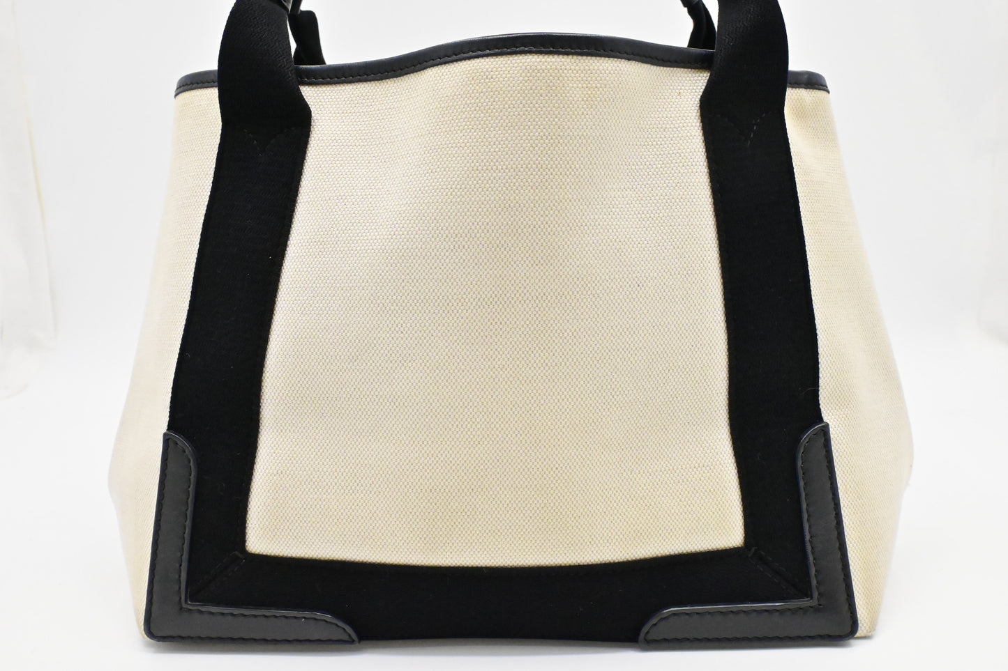 Balenciaga Medium Navy Cabas Tote in Ecru and Black Canvas