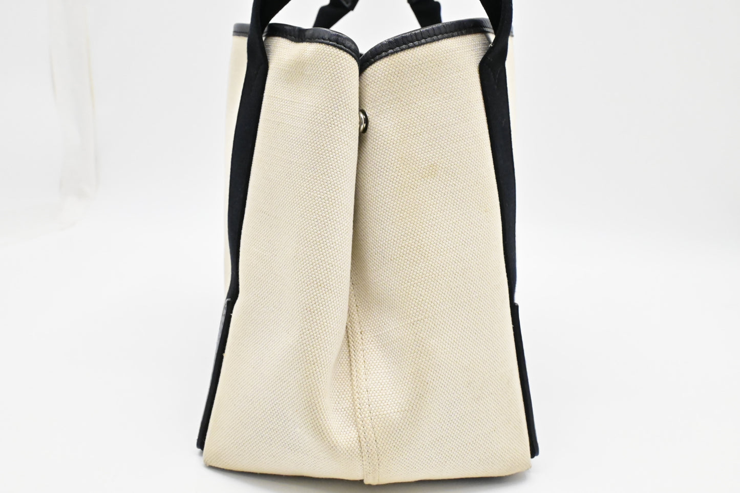 Balenciaga Medium Navy Cabas Tote in Ecru and Black Canvas