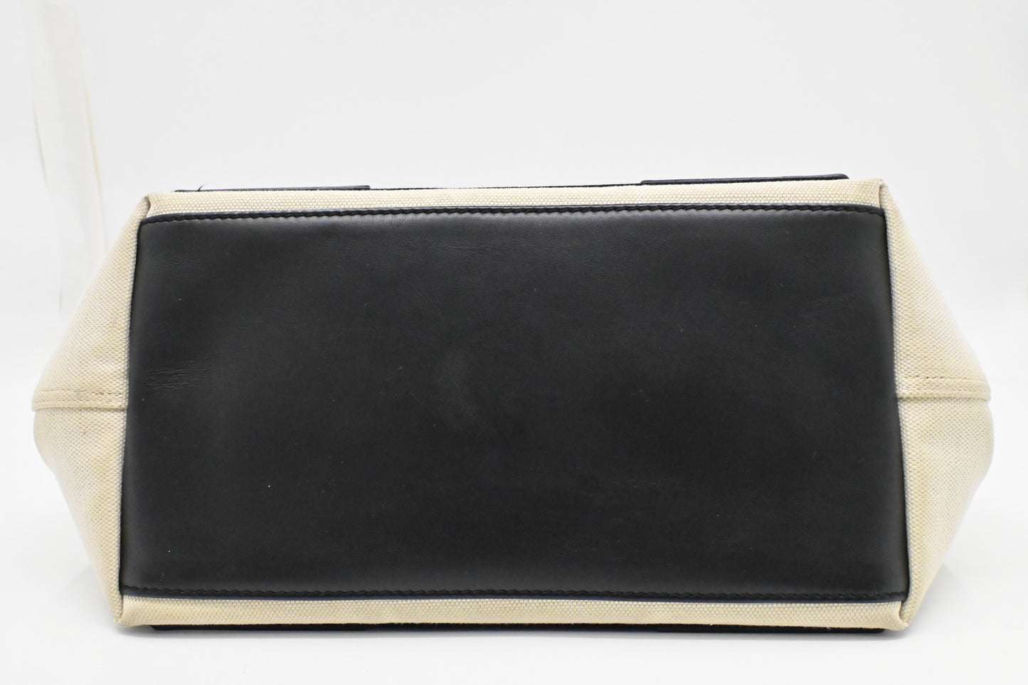 Balenciaga Medium Navy Cabas Tote in Ecru and Black Canvas