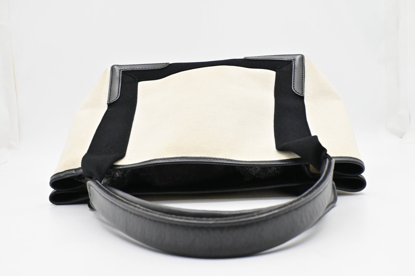 Balenciaga Medium Navy Cabas Tote in Ecru and Black Canvas