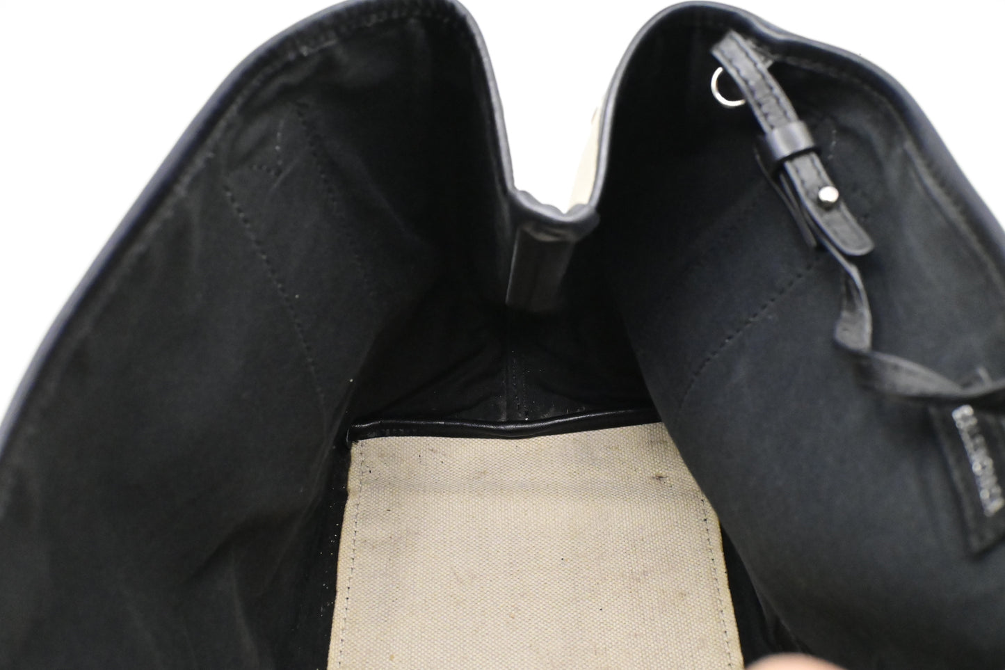Balenciaga Medium Navy Cabas Tote in Ecru and Black Canvas