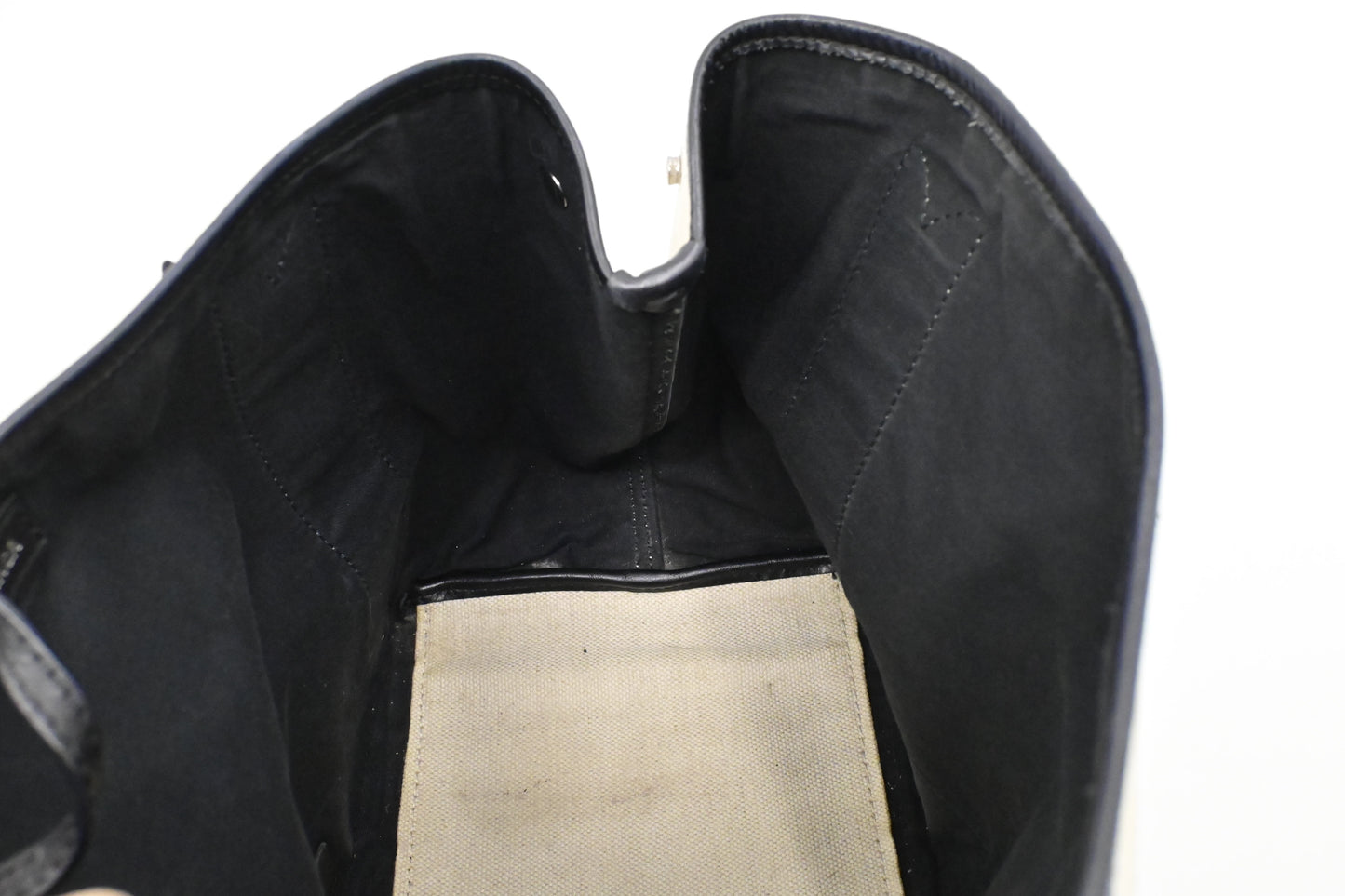 Balenciaga Medium Navy Cabas Tote in Ecru and Black Canvas