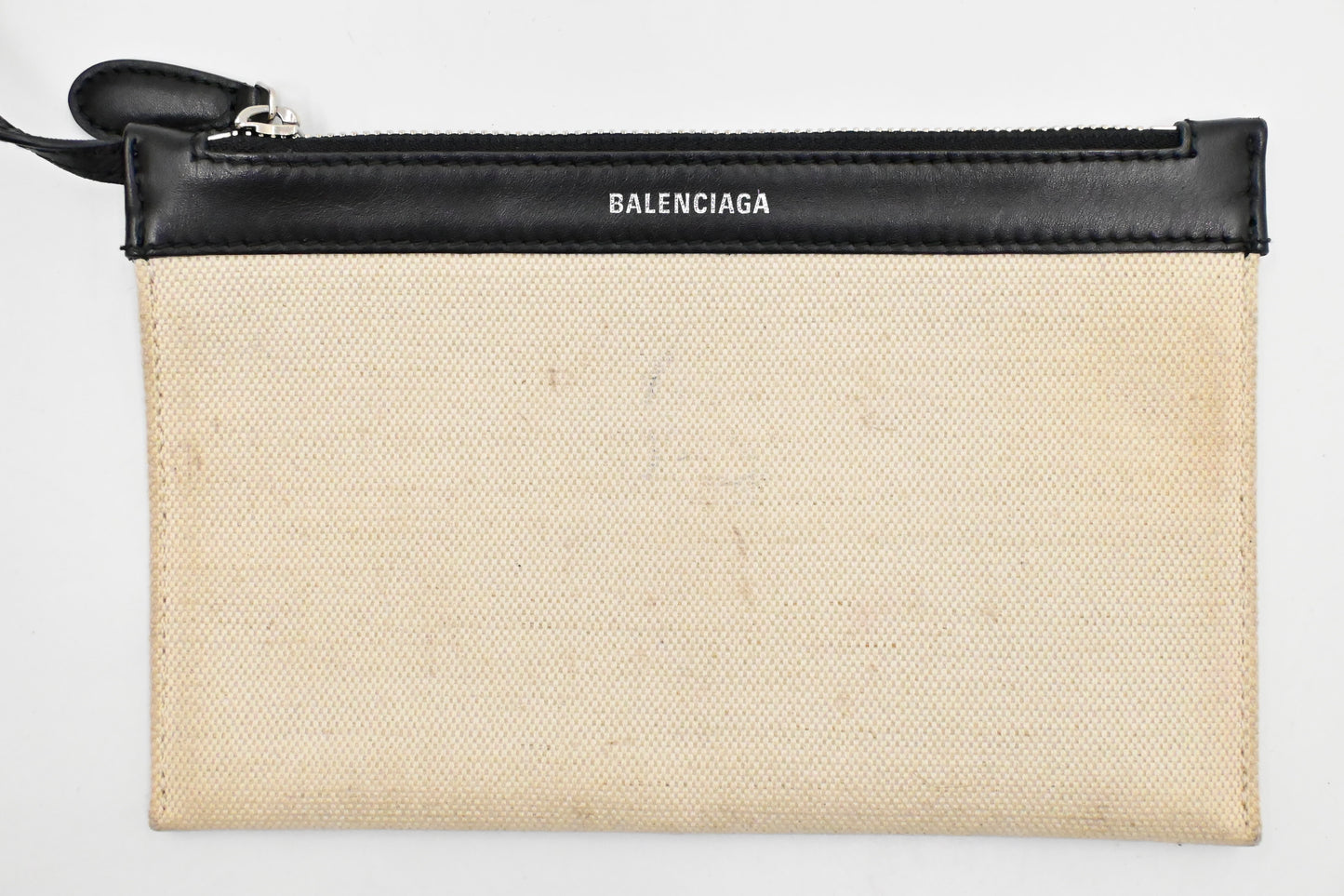 Balenciaga Medium Navy Cabas Tote in Ecru and Black Canvas