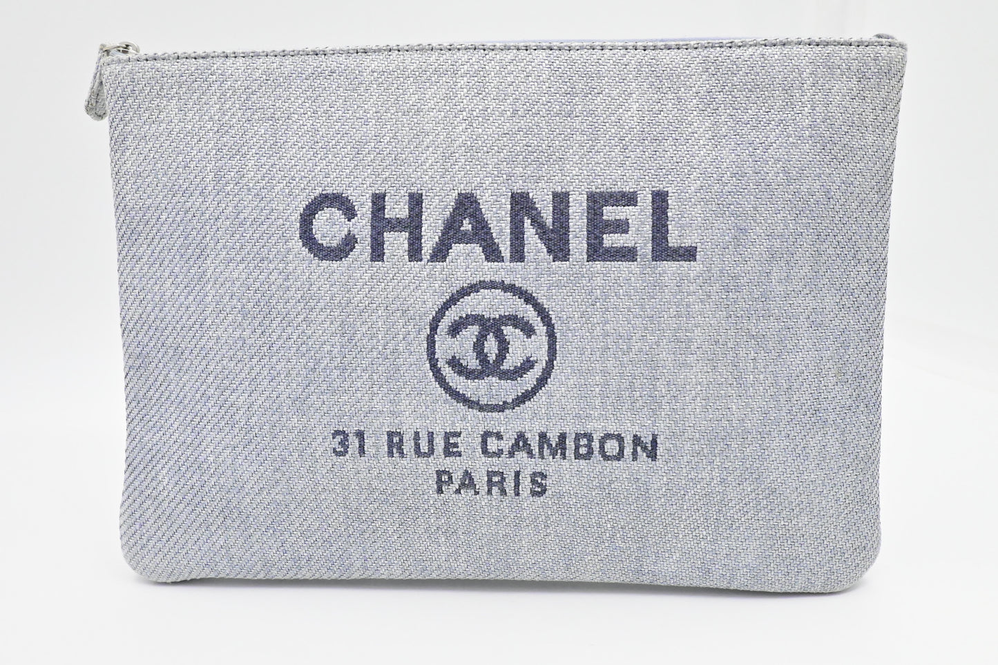 Chanel Deauville Clutch in Grey Canvas