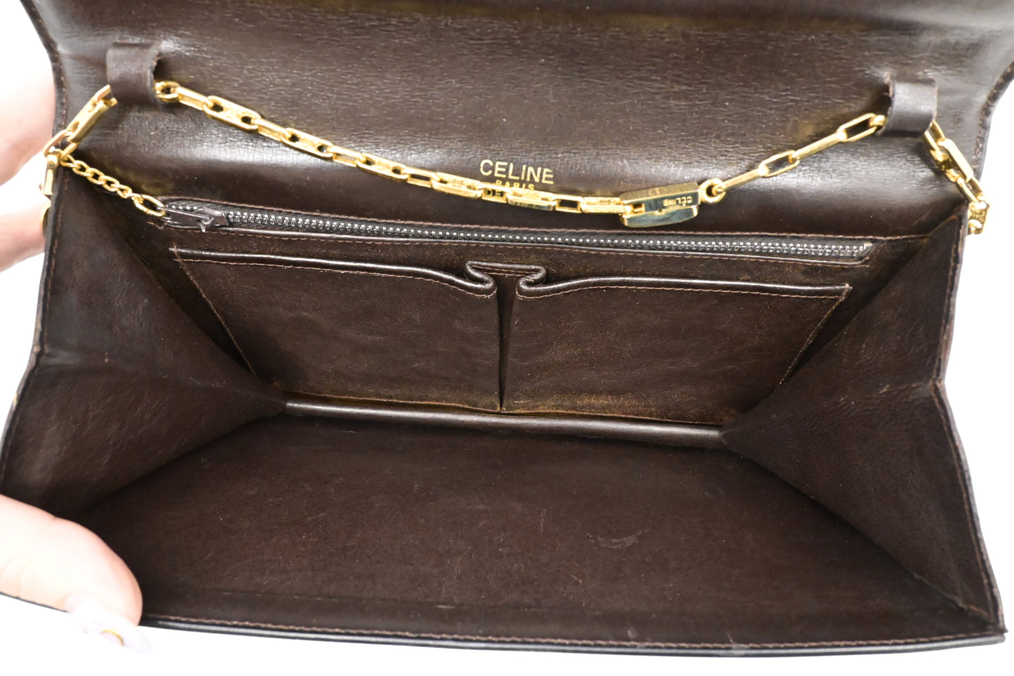 Celine Chain Shoulder Bag in Brown Leather