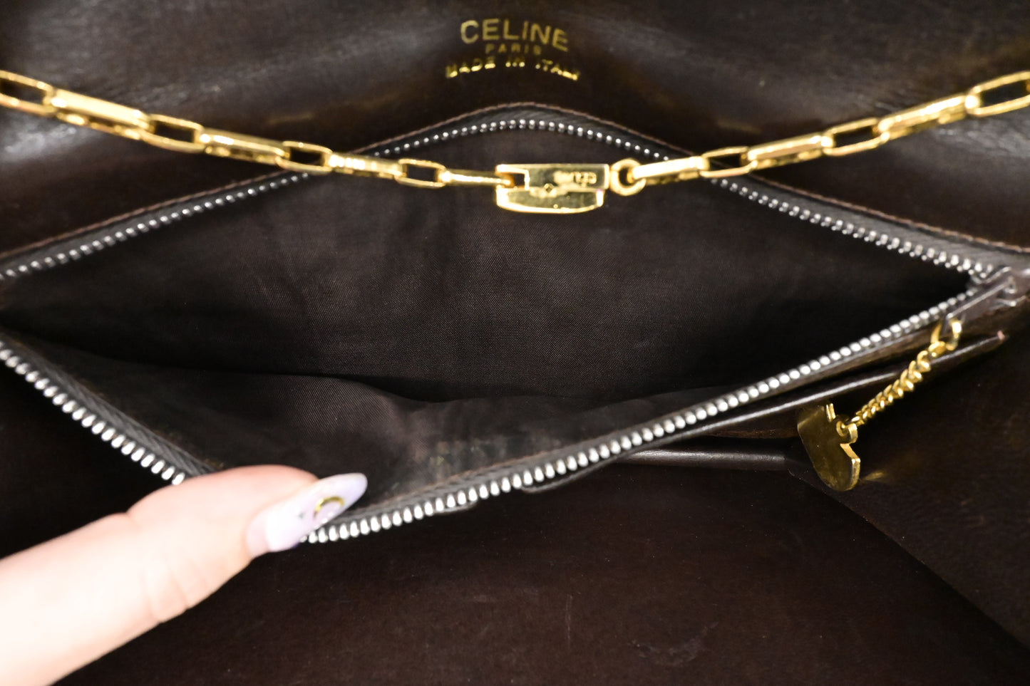 Celine Chain Shoulder Bag in Brown Leather