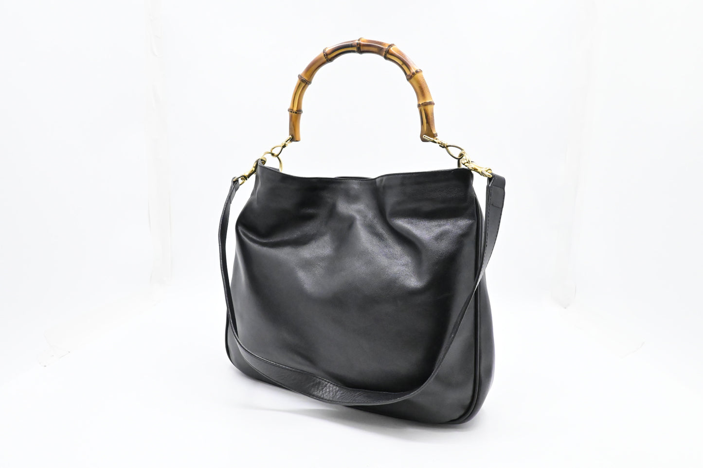 Gucci 2-Way Bamboo Tote Bag in Black Leather