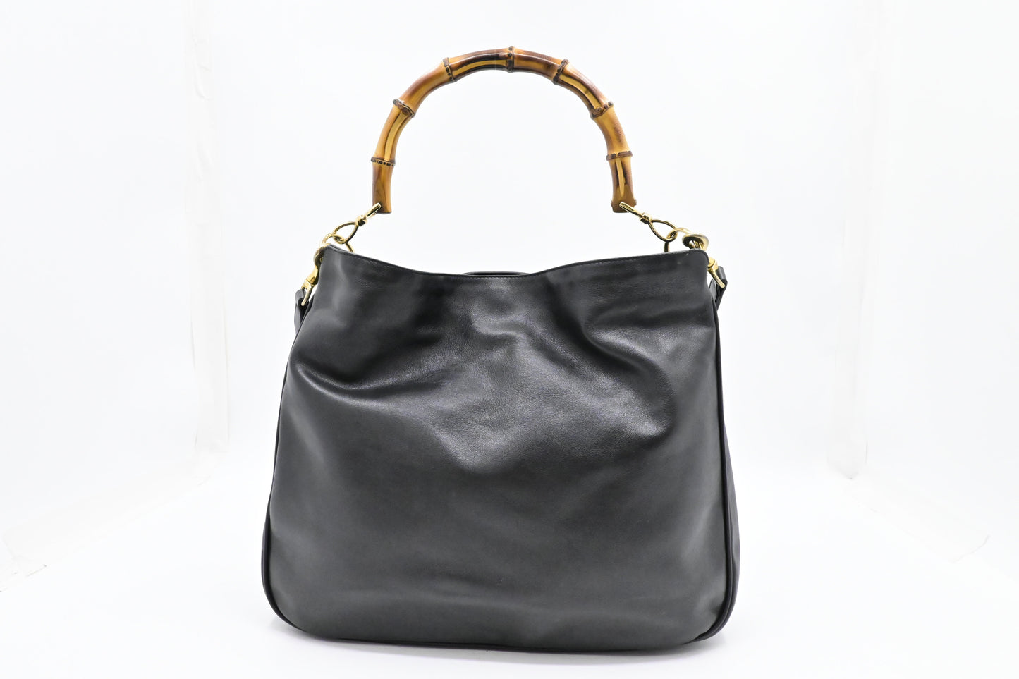Gucci 2-Way Bamboo Tote Bag in Black Leather