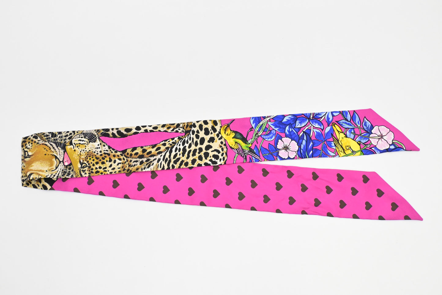 Hermes 'Jungle Love Love' Twilly in Pink Silk