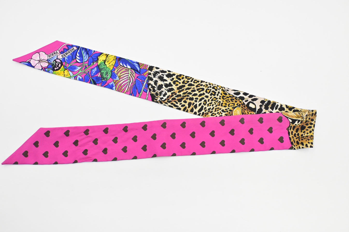 Hermes 'Jungle Love Love' Twilly in Pink Silk