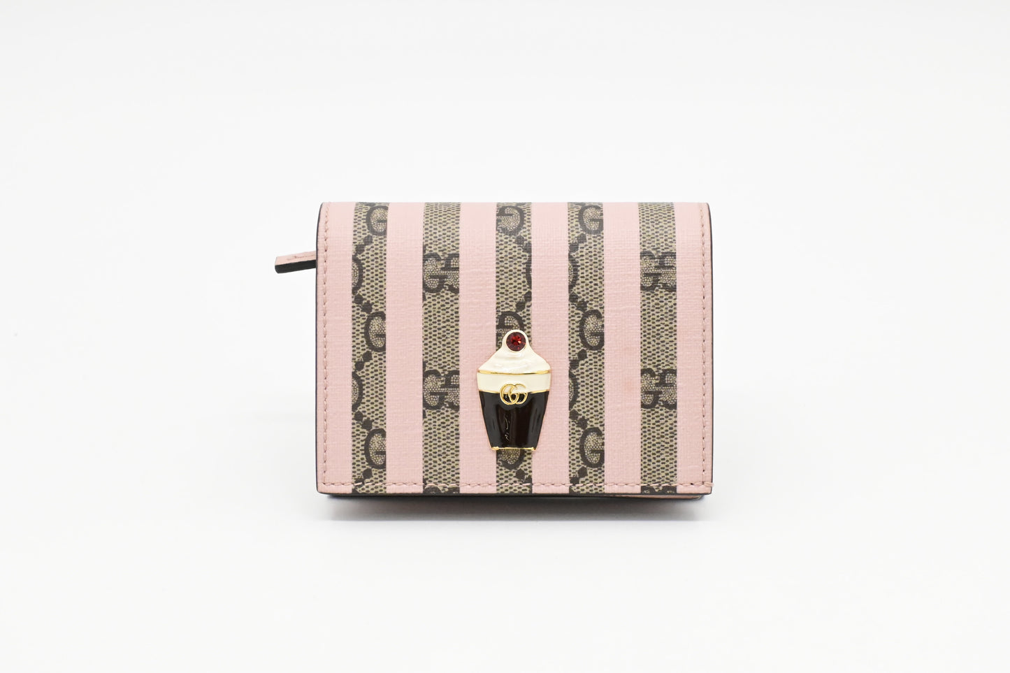 Gucci Love Parade Card Case Wallet in Pink Striped GG Supreme Canvas