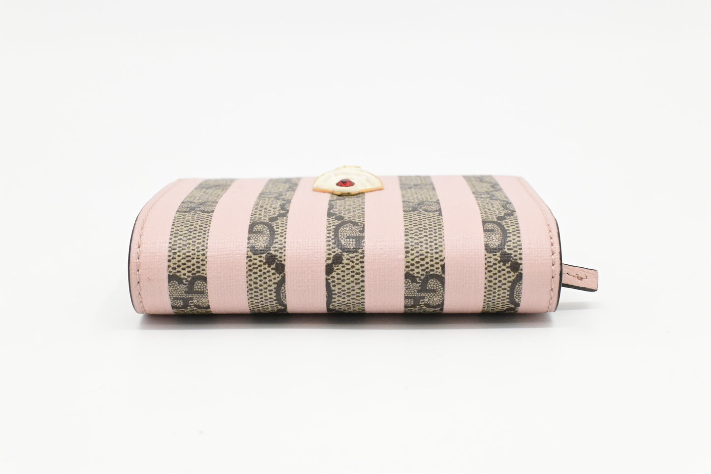 Gucci Love Parade Card Case Wallet in Pink Striped GG Supreme Canvas