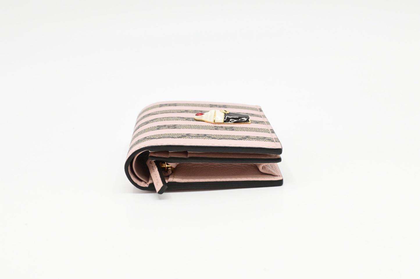 Gucci Love Parade Card Case Wallet in Pink Striped GG Supreme Canvas