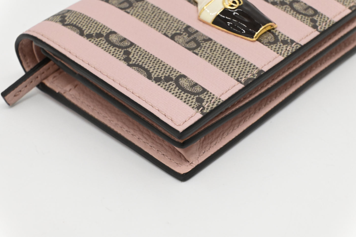 Gucci Love Parade Card Case Wallet in Pink Striped GG Supreme Canvas