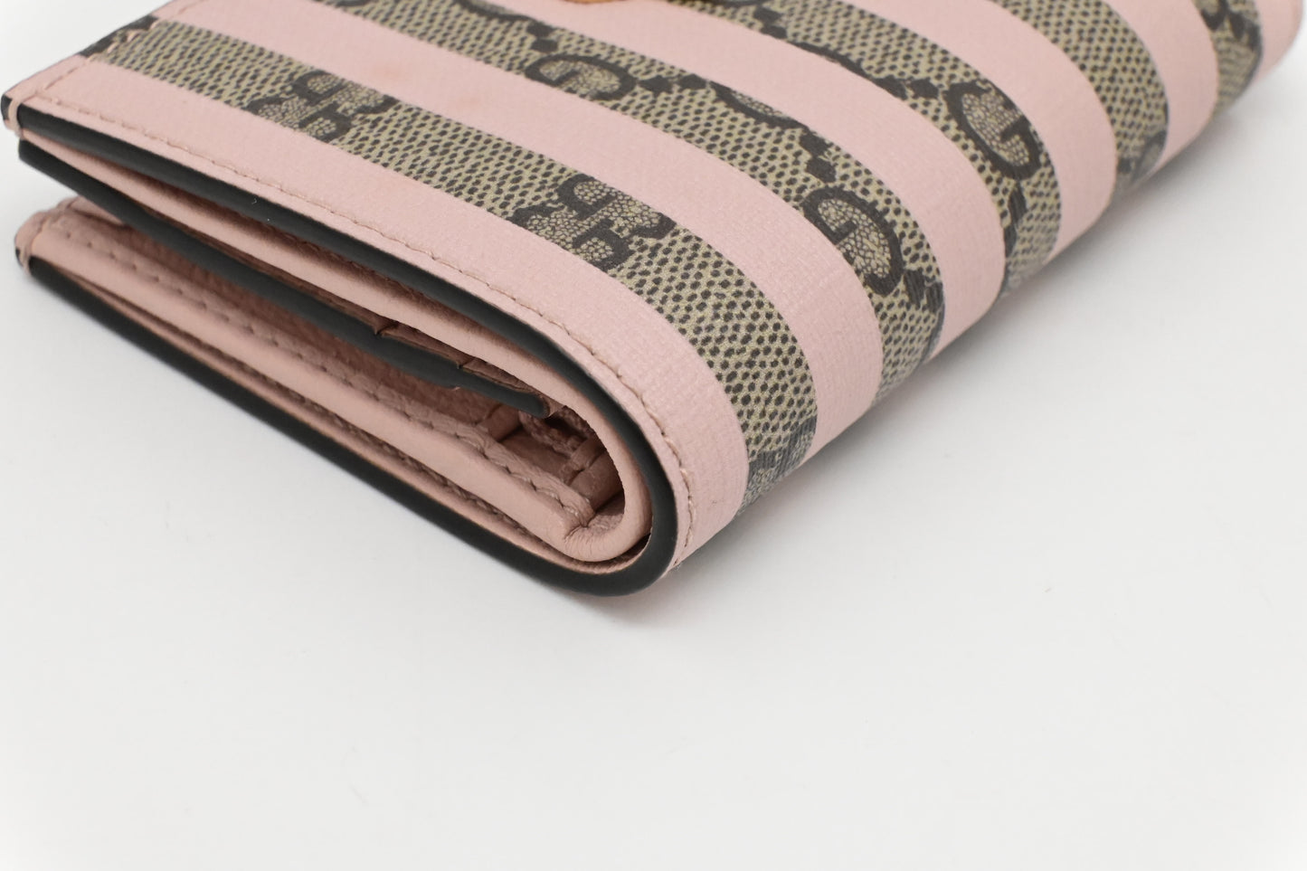 Gucci Love Parade Card Case Wallet in Pink Striped GG Supreme Canvas
