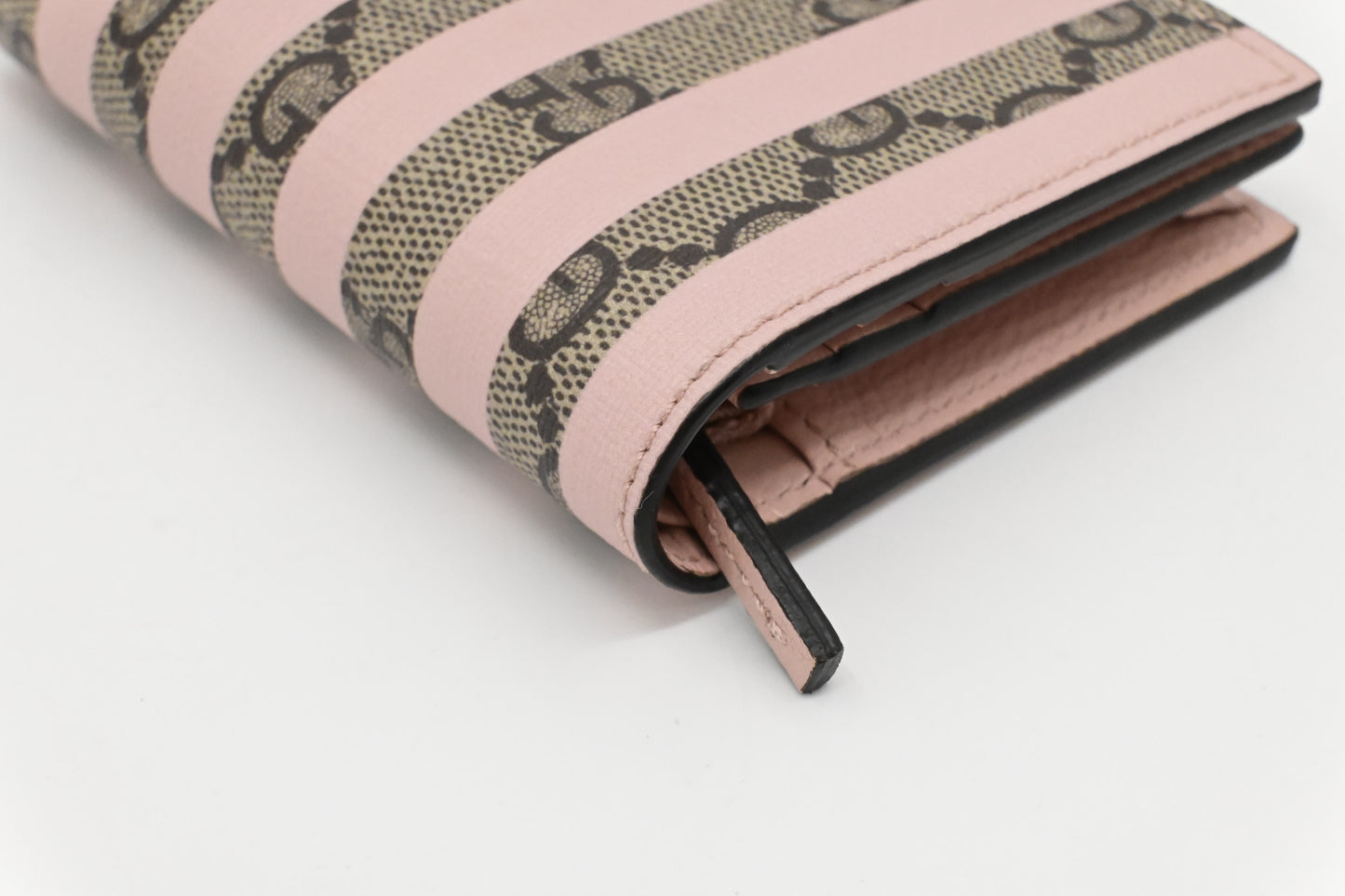 Gucci Love Parade Card Case Wallet in Pink Striped GG Supreme Canvas