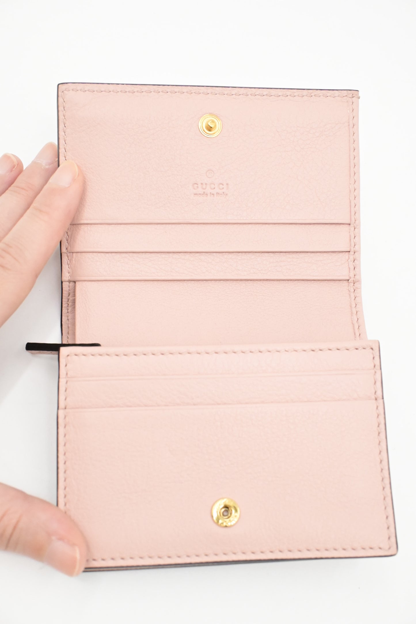 Gucci Love Parade Card Case Wallet in Pink Striped GG Supreme Canvas