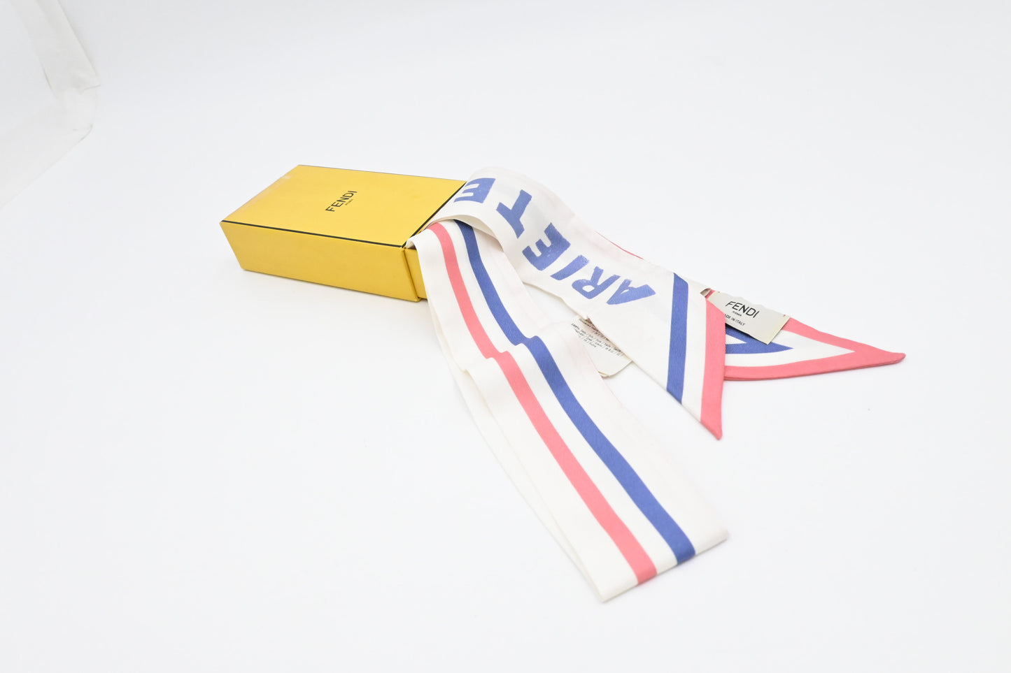 Fendi Aries Wrappy Bandeau in White, Pink, and Blue Silk