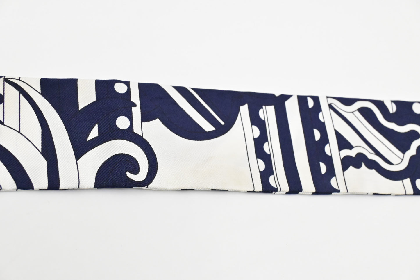 Hermes Twilly in White and Navy Blue Silk