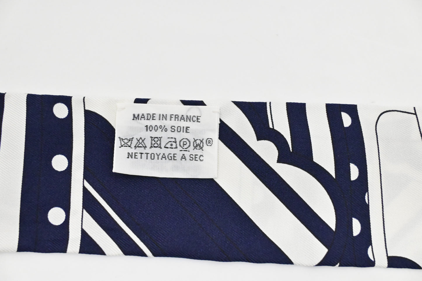 Hermes Twilly in White and Navy Blue Silk