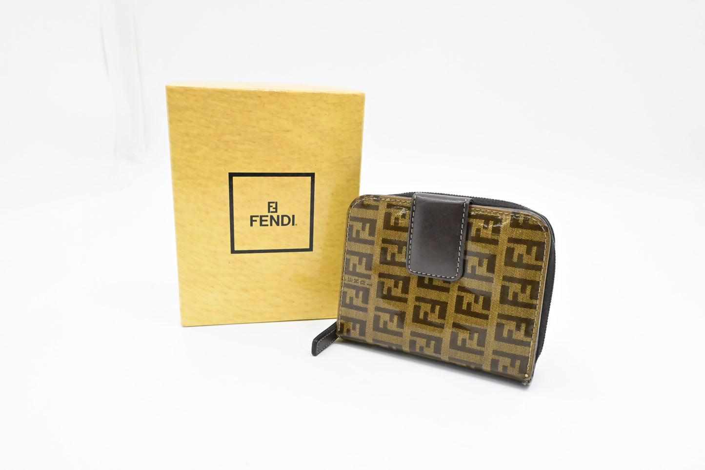 Fendi Compact Zippy Wallet in Zucca Patent Leather