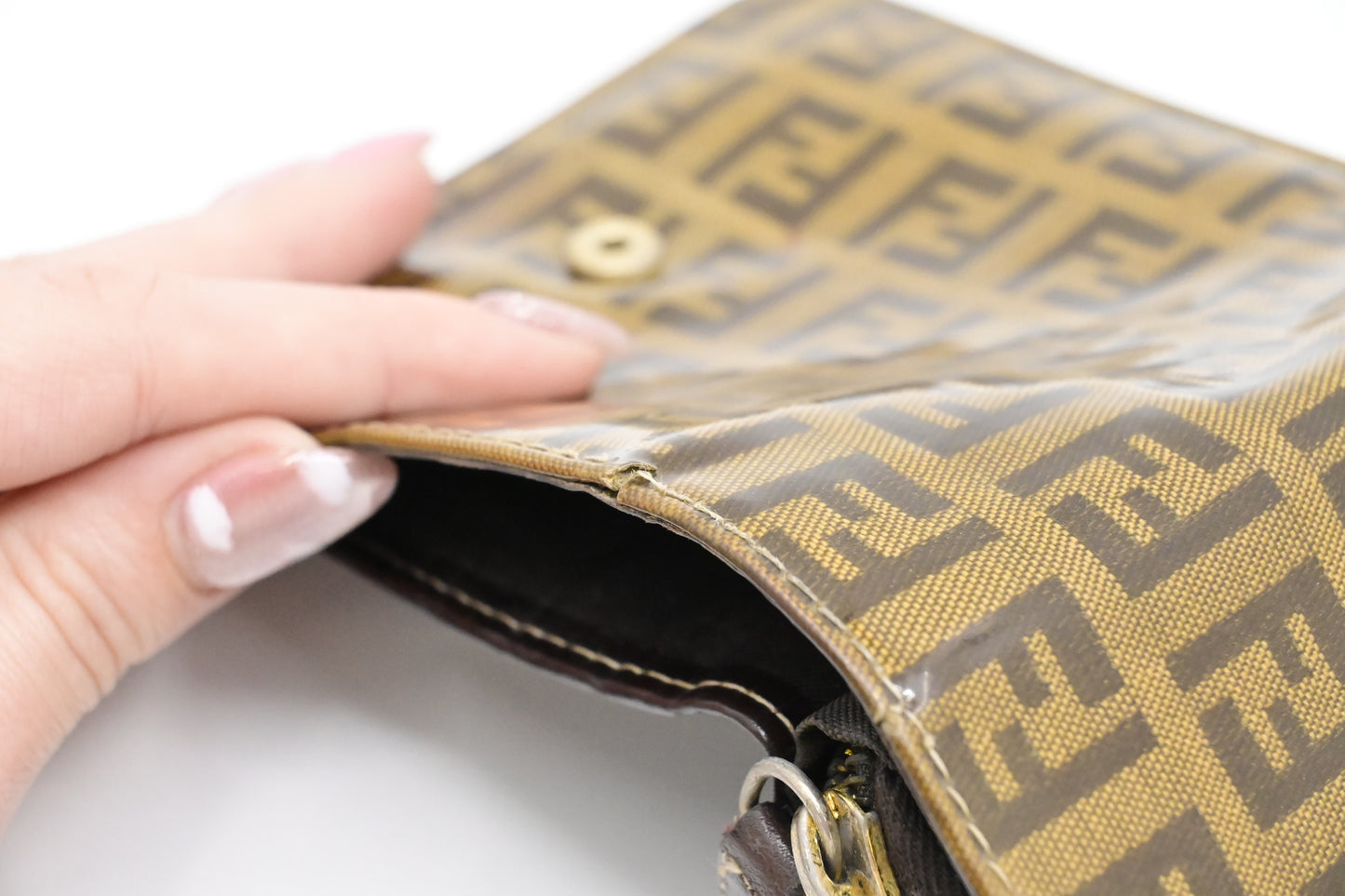 Fendi Compact Zippy Wallet in Zucca Patent Leather