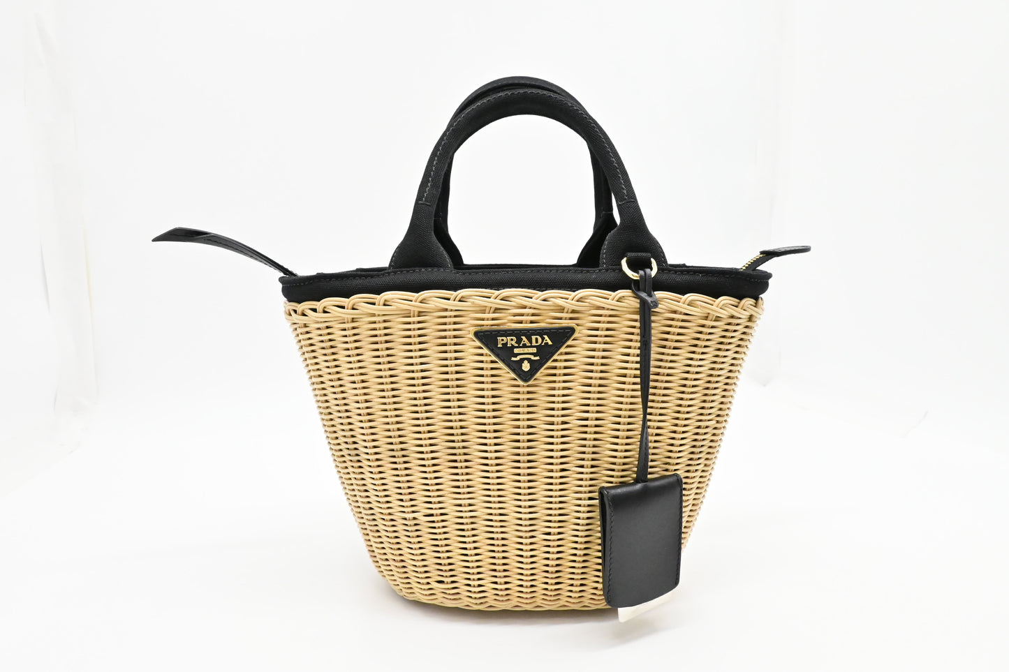Prada Wicker Basket Bag in Black Canvas