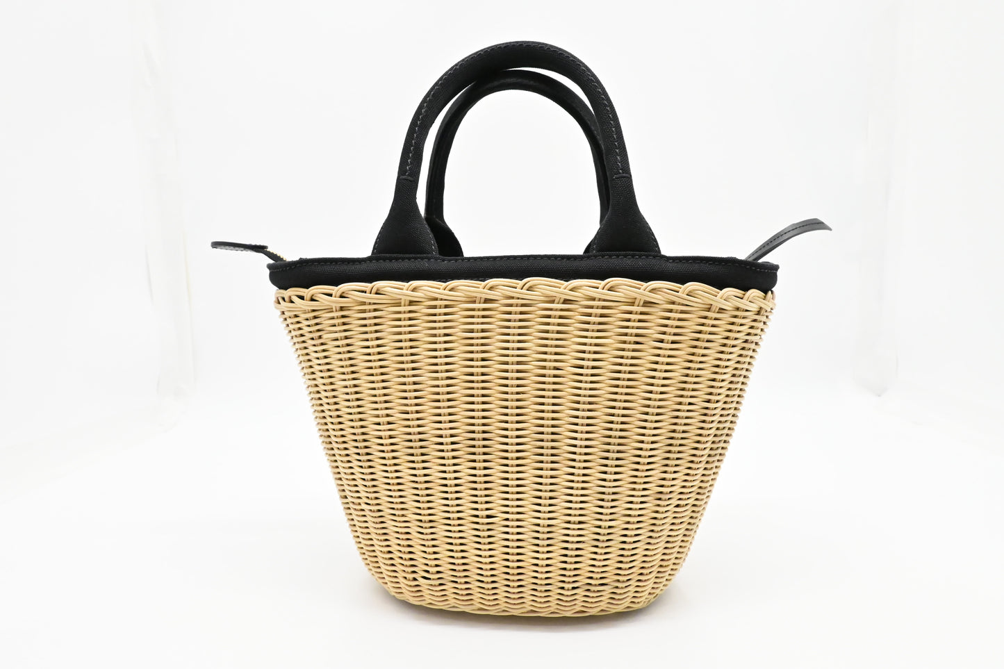 Prada Wicker Basket Bag in Black Canvas