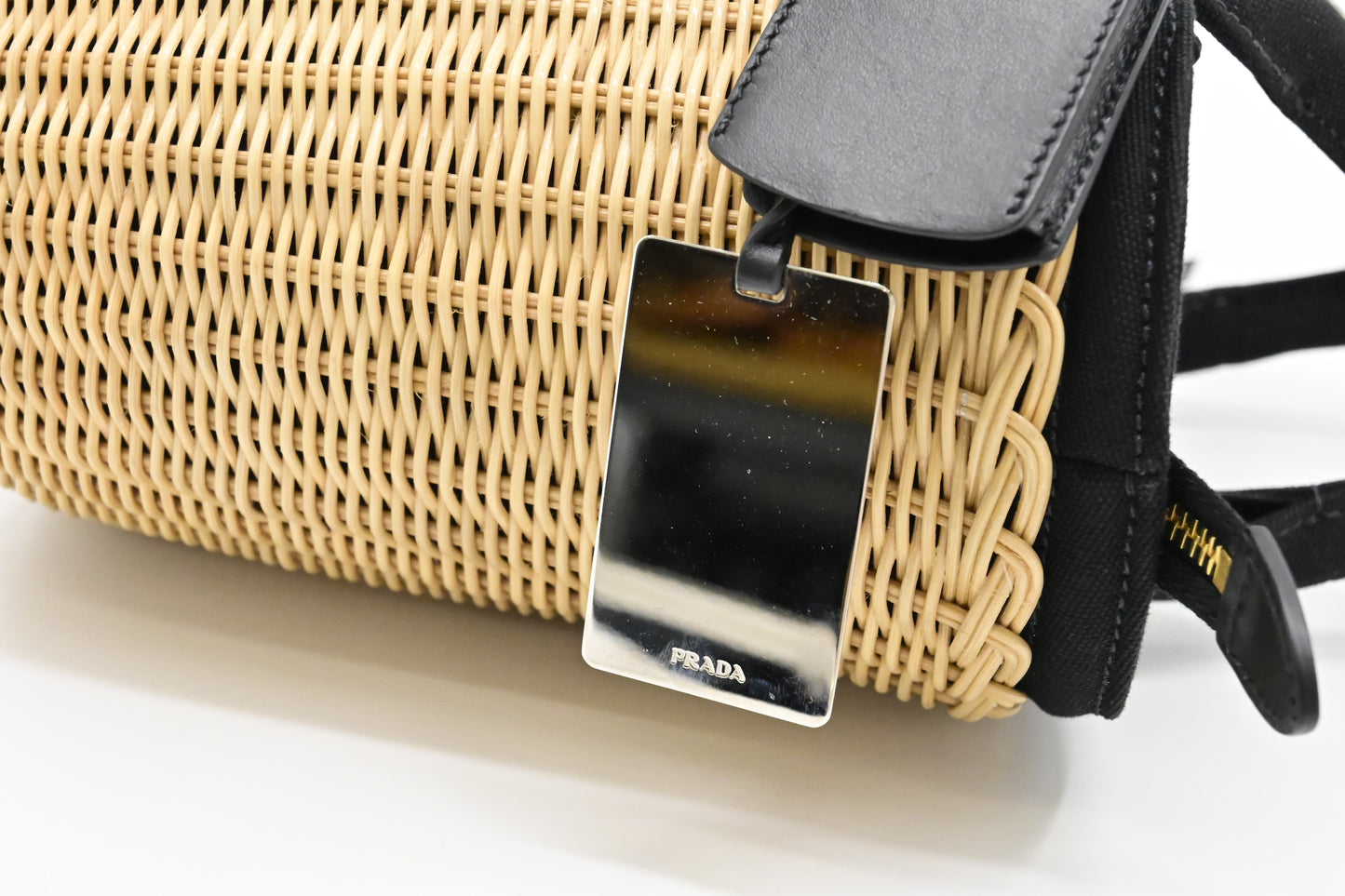 Prada Wicker Basket Bag in Black Canvas