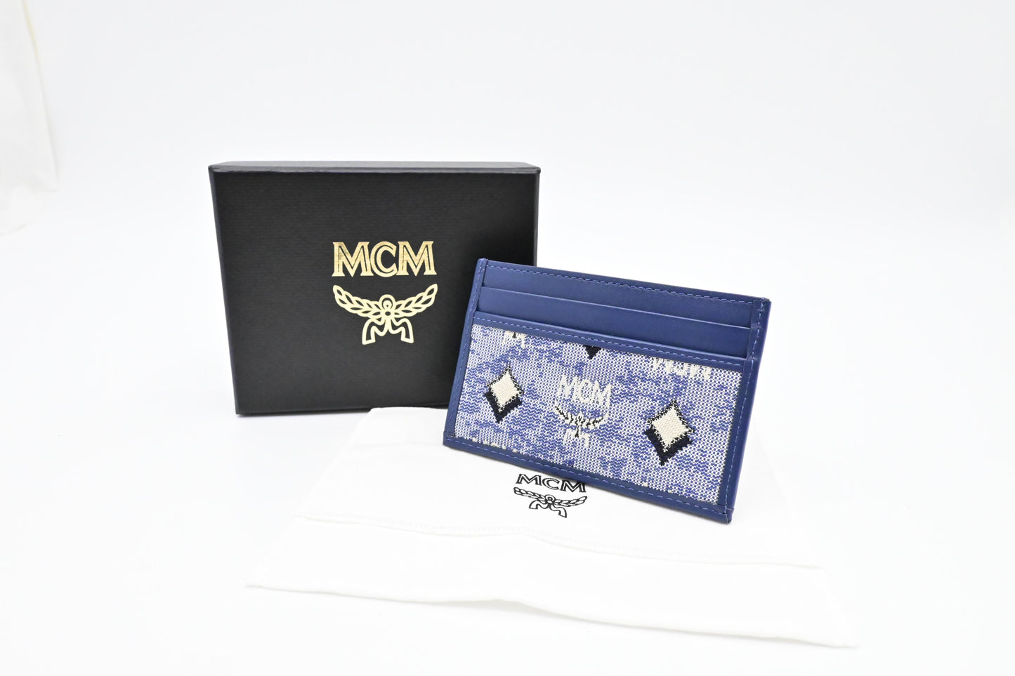 MCM Card Holder in Blue Denim and Leather