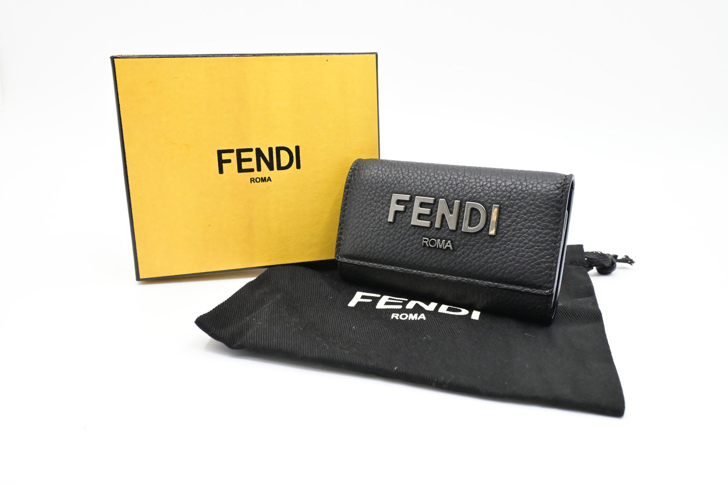 Fendi 6 Key Case in Black Leather