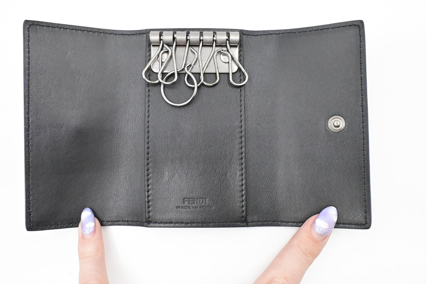 Fendi 6 Key Case in Black Leather
