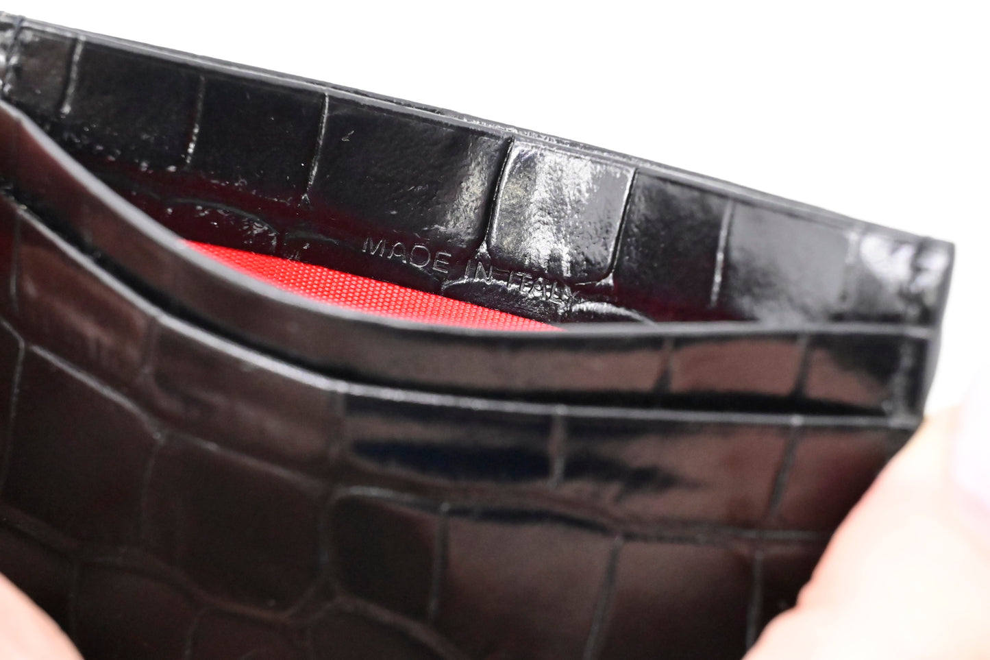 Louboutin Studded Card Case in Black Alligator Embossed Calf Leather