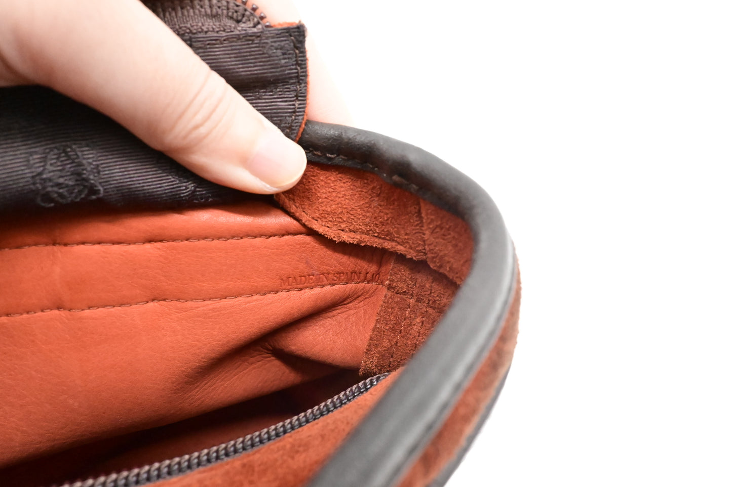 Loewe Handbag in Orange Suede & Brown Leather