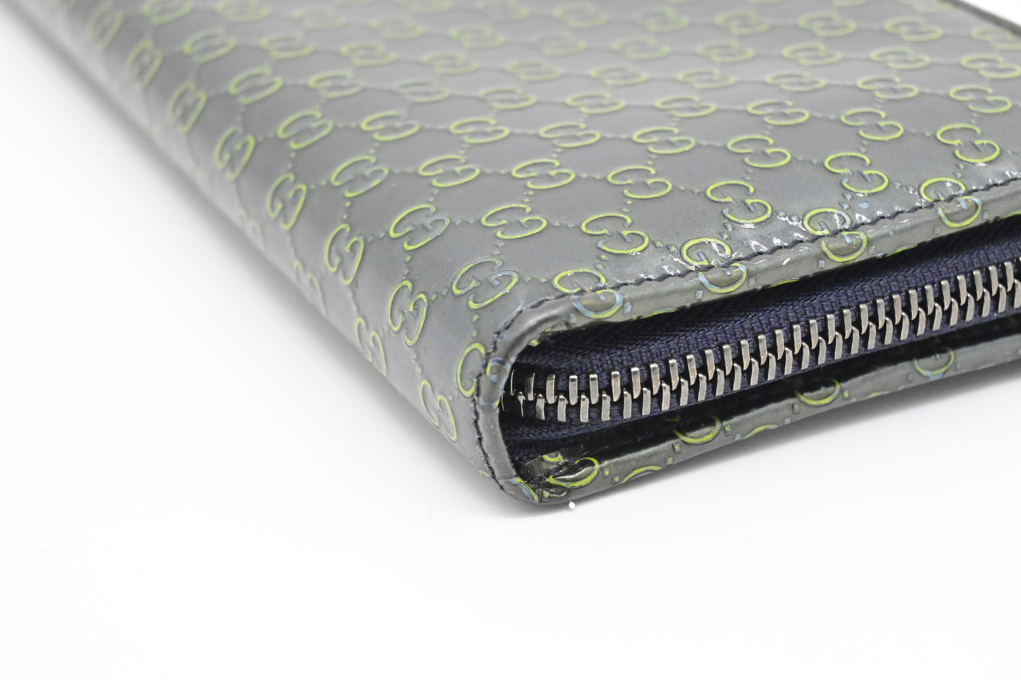 Gucci Zippy Long Wallet in Blue-Green Guccissima Patent Leather