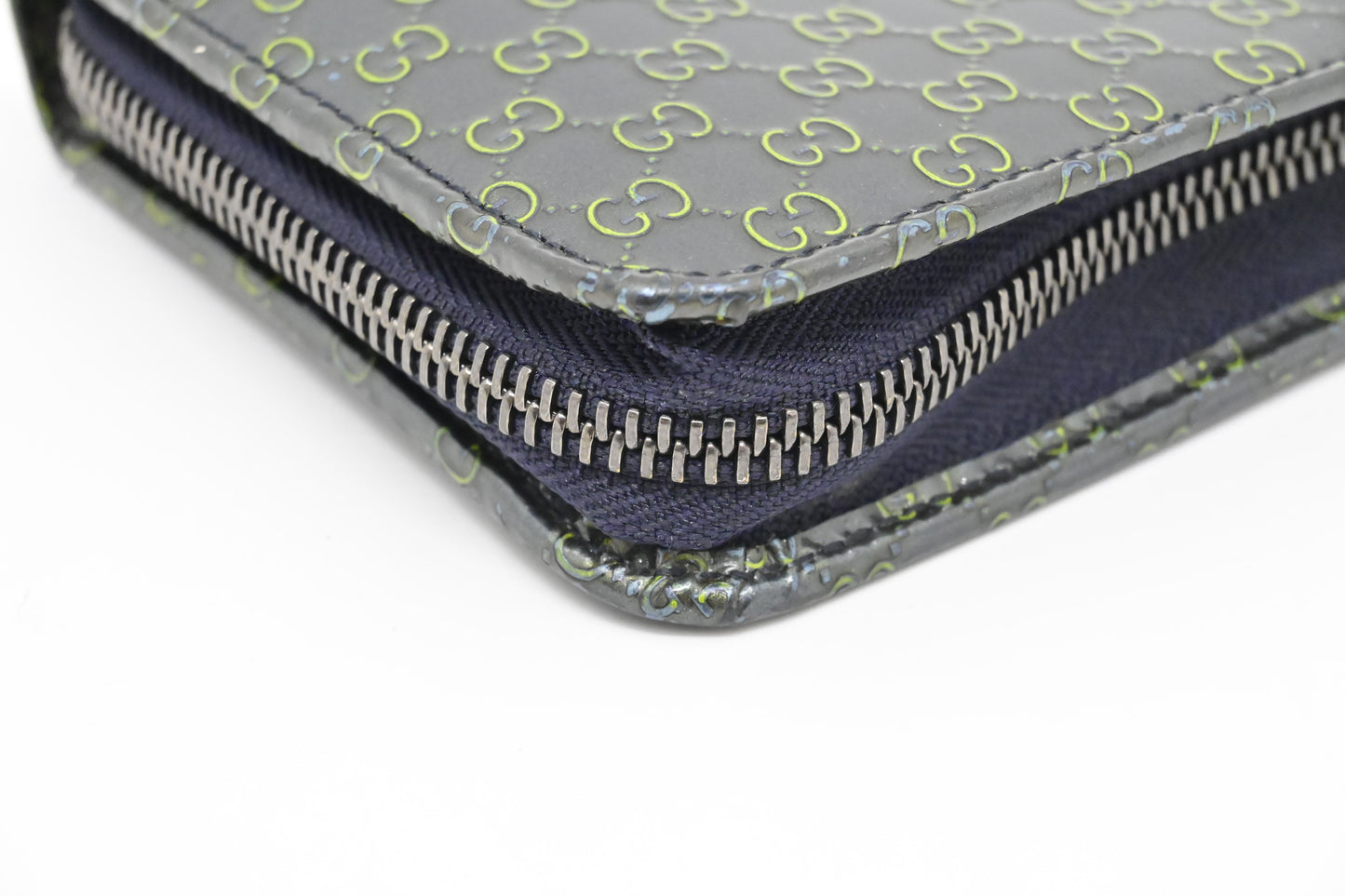 Gucci Zippy Long Wallet in Blue-Green Guccissima Patent Leather