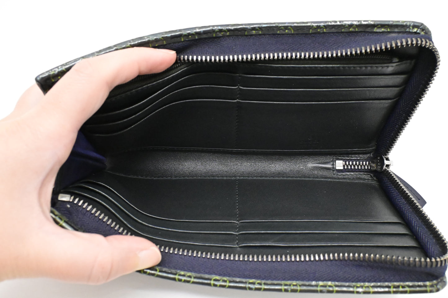 Gucci Zippy Long Wallet in Blue-Green Guccissima Patent Leather