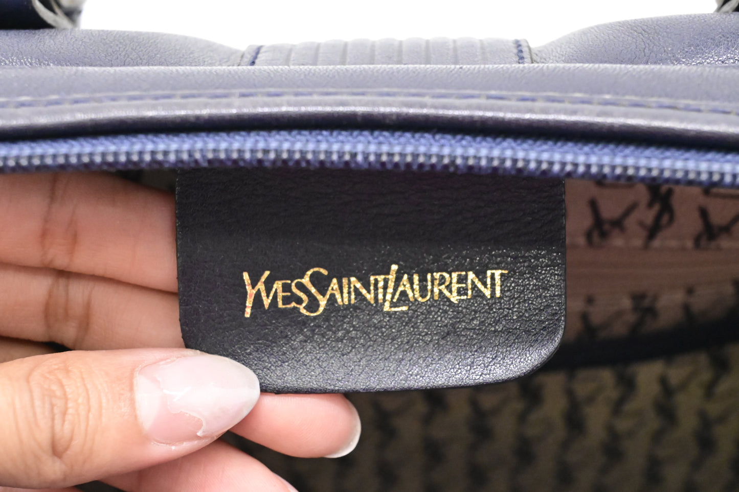 YSL Saint Laurent Boston Bag in Navy Leather