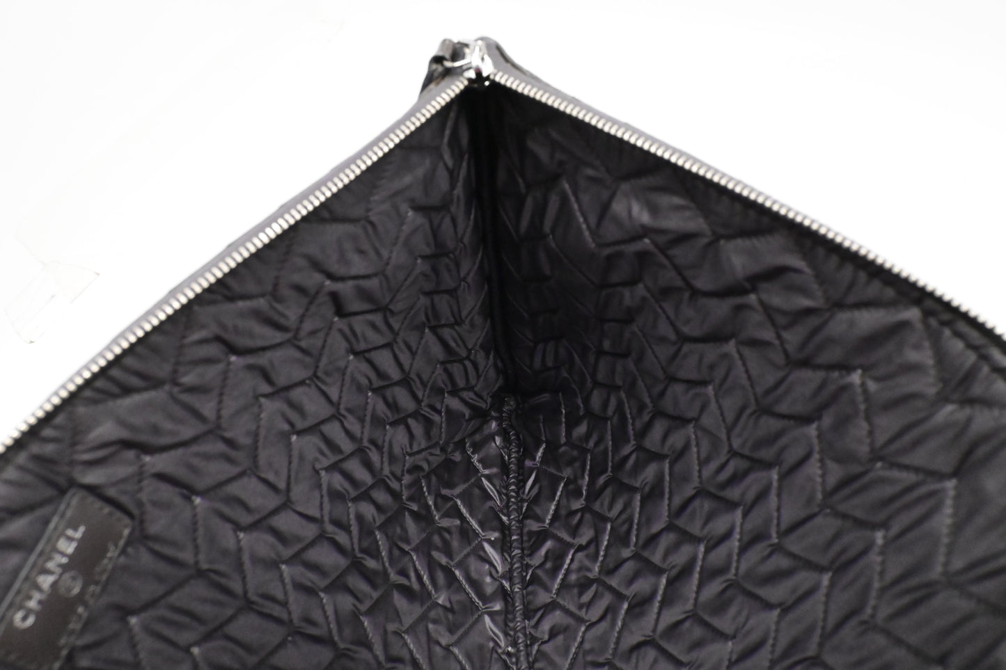 Chanel Medium O Case in Gray Patent Leather