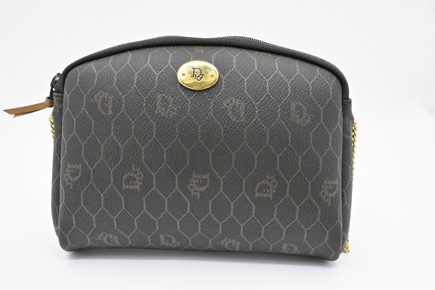 Dior Chain Crossbody Bag in Black Honeycomb Coated Canvas
