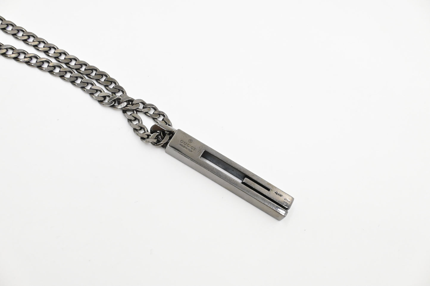 Gucci Cutout G Necklace in Gun Metal Sterling Silver