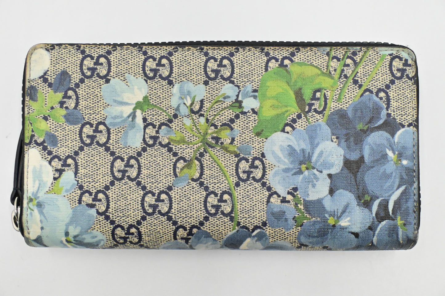 Gucci Zip Around Long Wallet in Blue Blooms GG Supreme Canvas