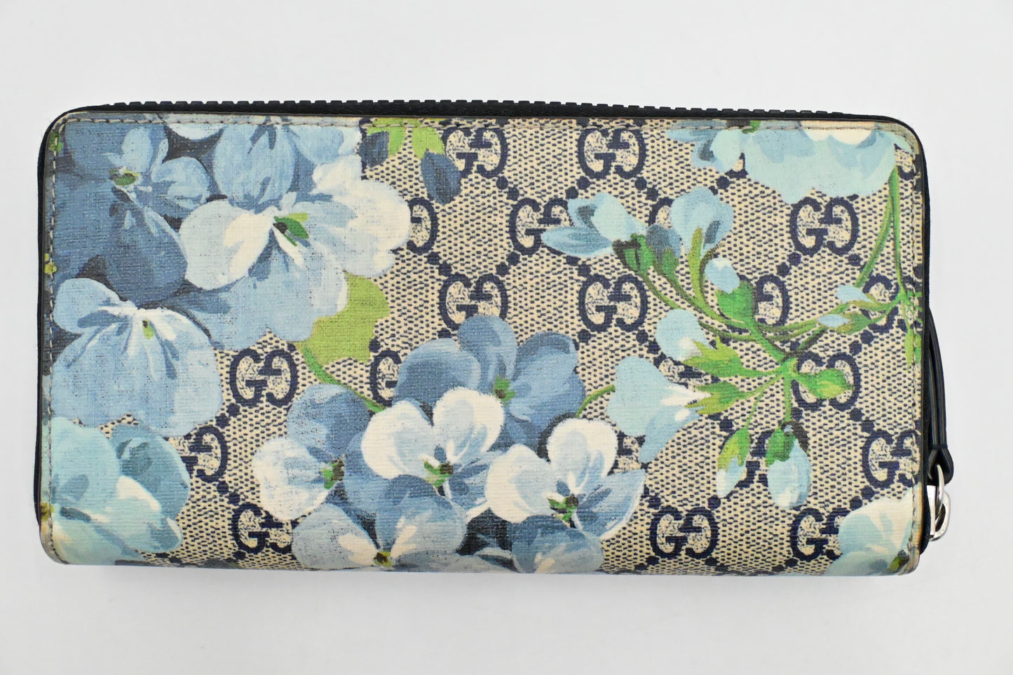 Gucci Zip Around Long Wallet in Blue Blooms GG Supreme Canvas