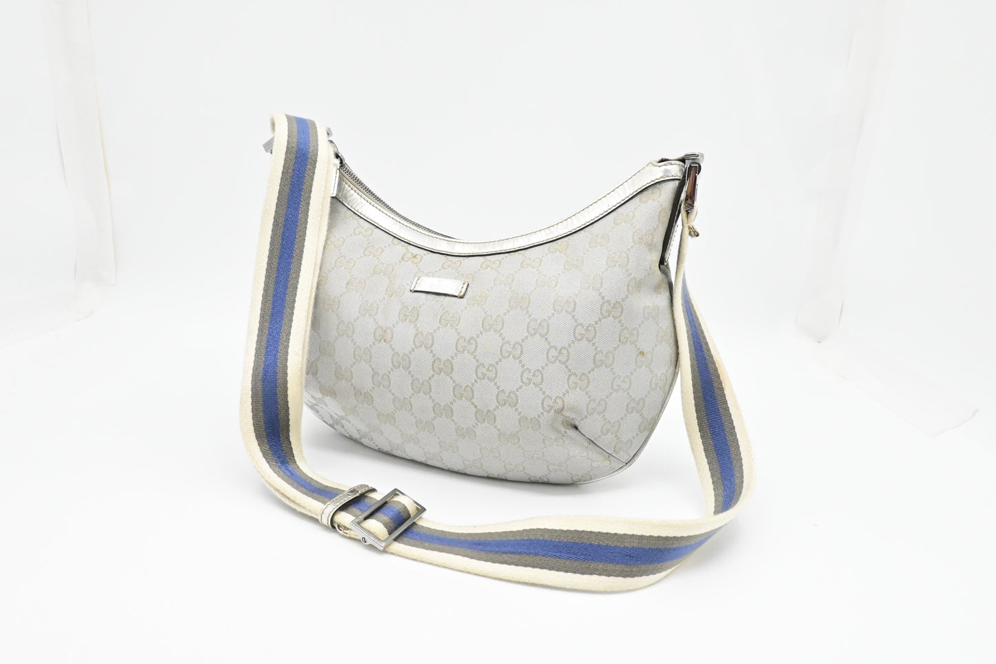 Gucci Crossbody Hobo Bag in Silver GG Canvas
