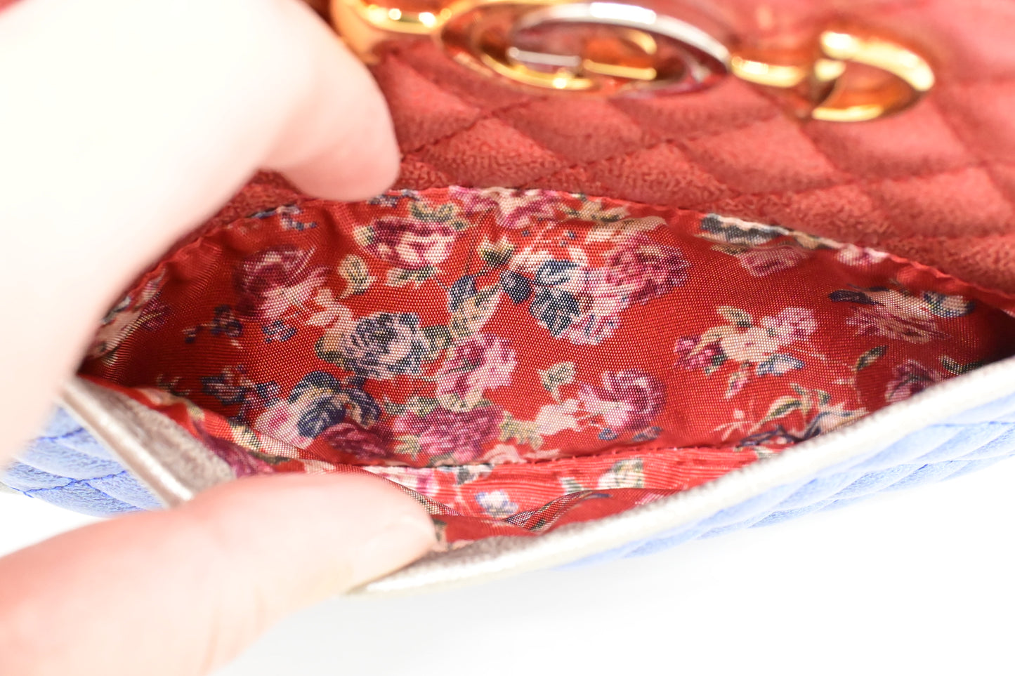 Gucci Trapuntata in Metallic Red, Blue and Silver Leather