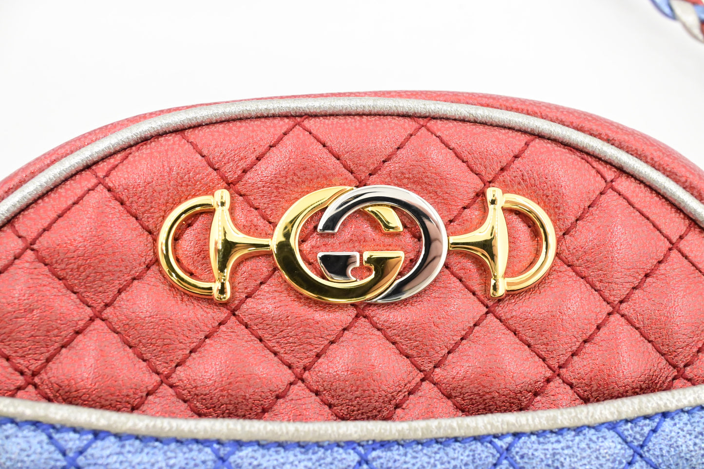 Gucci Trapuntata in Metallic Red, Blue and Silver Leather